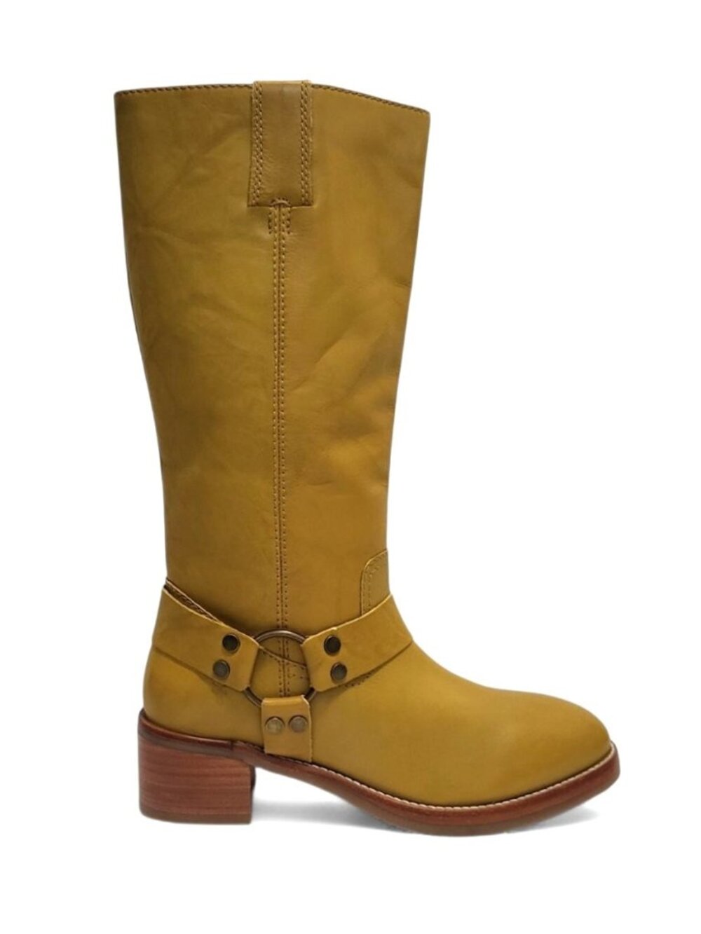 Frye Camryn Tall Harness Boot Banana Yellow Western Cowgirl Mid Calf